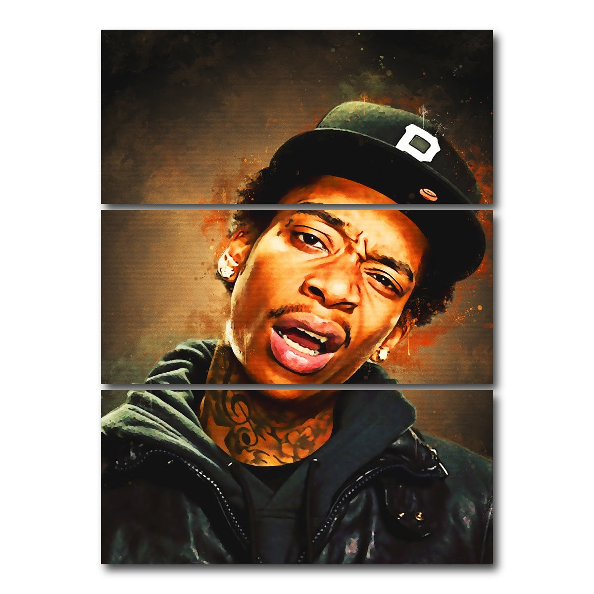 AUTO-MOCKUP WHITE | Wiz Khalifa Painting | 3 Piece | Gallery Wrap Canvas | group=8x18_stacked