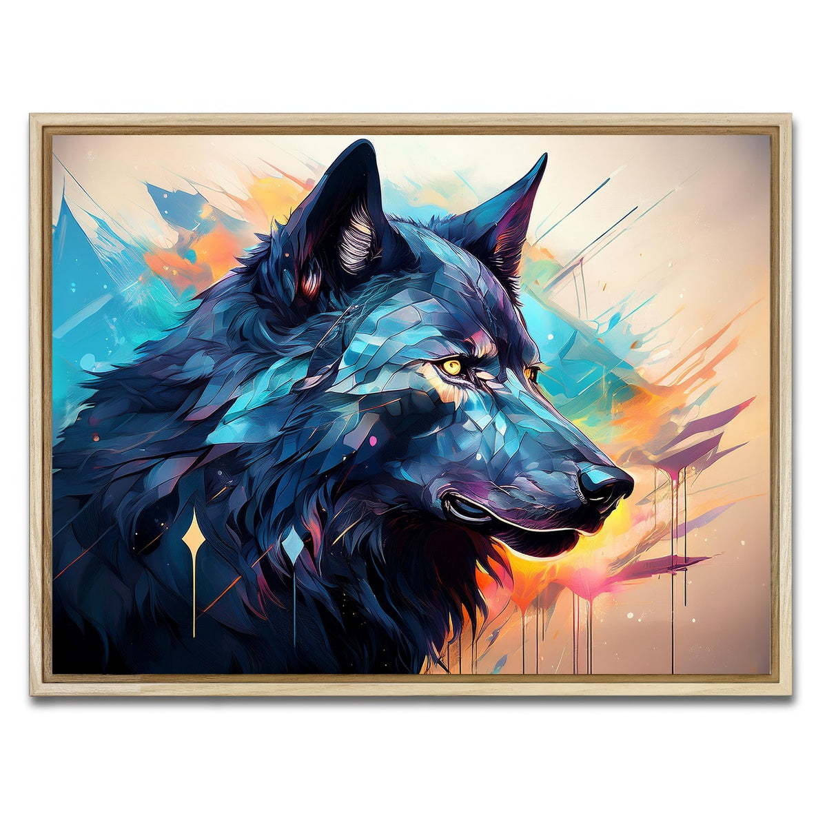 AUTO-MOCKUP WHITE | Wolf Abstract Painting | 1 Piece | Natural Framed Canvas | group=4x3