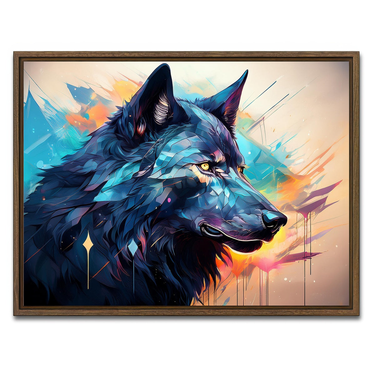 AUTO-MOCKUP WHITE | Wolf Abstract Painting | 1 Piece | Walnut Framed Canvas | group=4x3