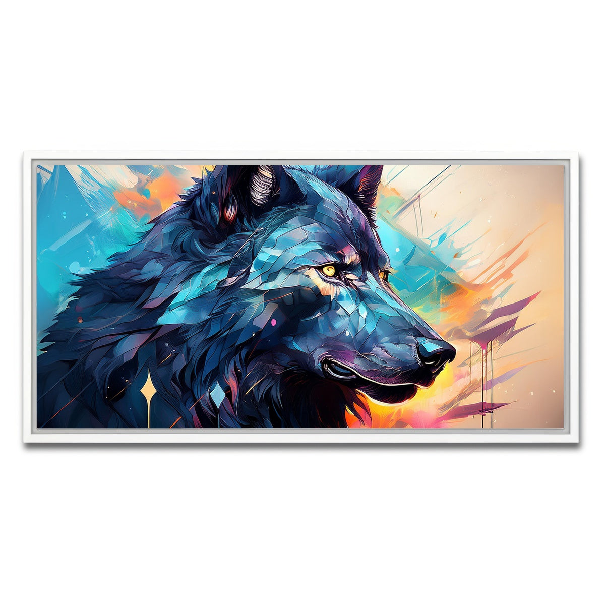 AUTO-MOCKUP WHITE | Wolf Abstract Painting | 1 Piece | White Framed Canvas | group=2x1