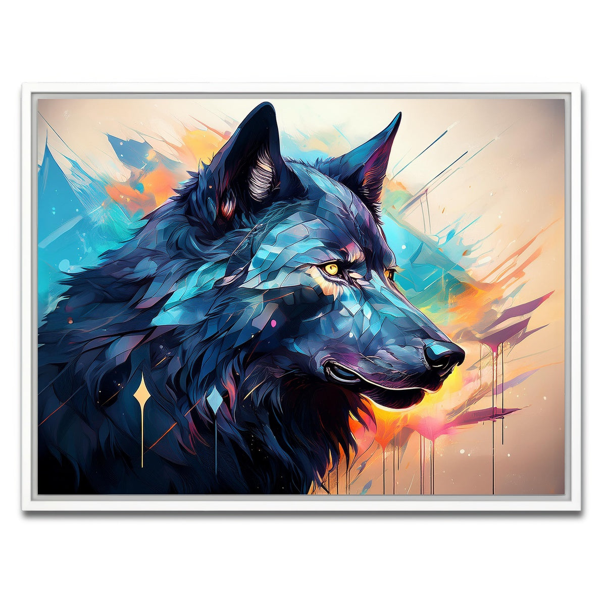 AUTO-MOCKUP WHITE | Wolf Abstract Painting | 1 Piece | White Framed Canvas | group=4x3