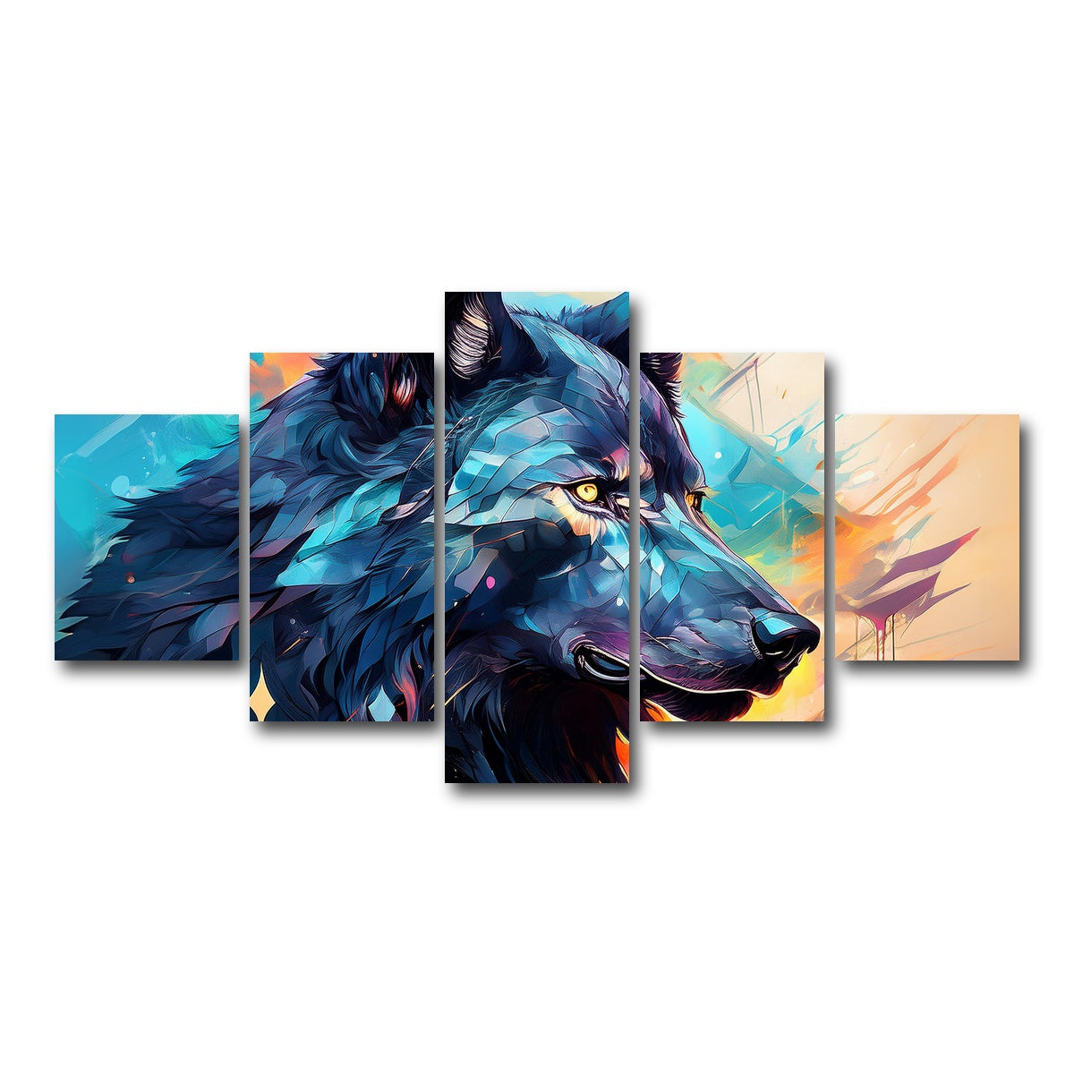 AUTO-MOCKUP WHITE | Wolf Abstract Painting | 5 Piece | Gallery Wrap Canvas | group=5_short