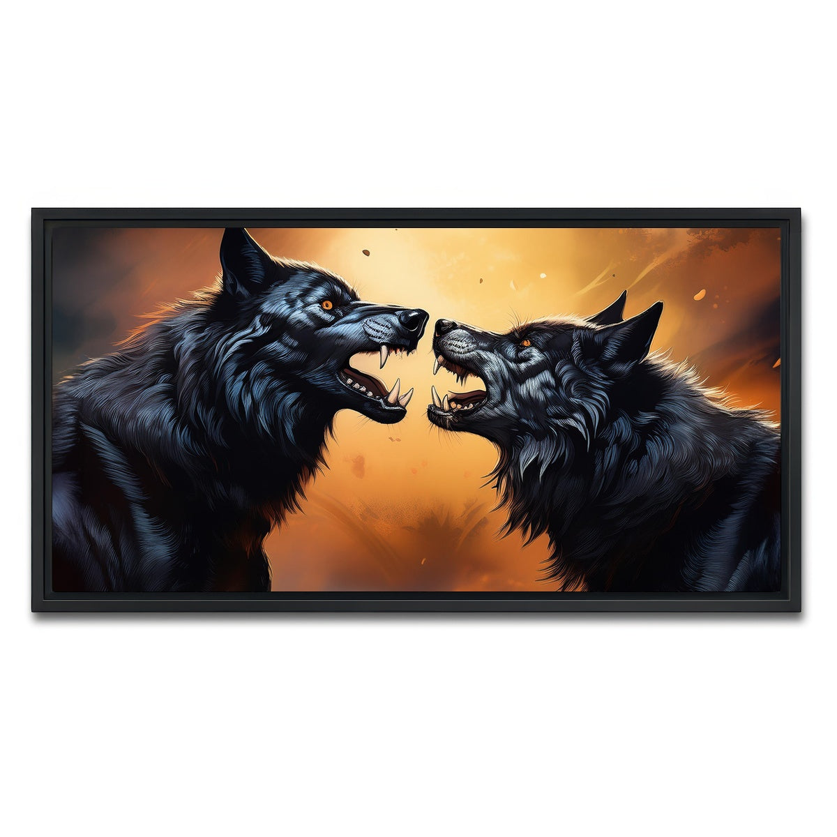 AUTO-MOCKUP WHITE | Wolf Fight | 1 Piece | Black Framed Canvas | group=2x1