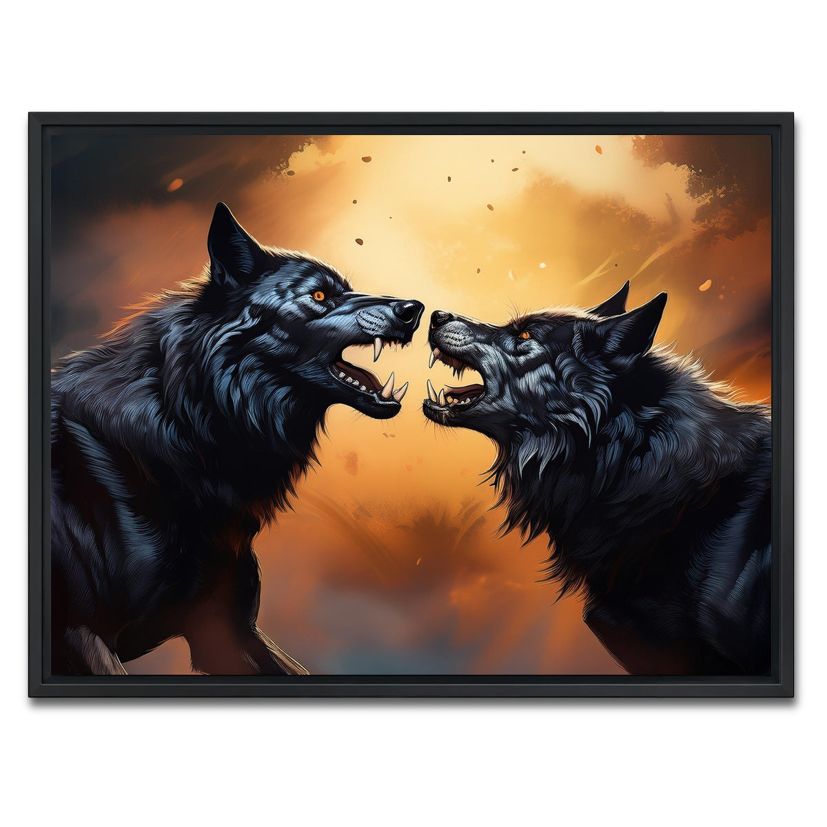 AUTO-MOCKUP WHITE | Wolf Fight | 1 Piece | Black Framed Canvas | group=4x3