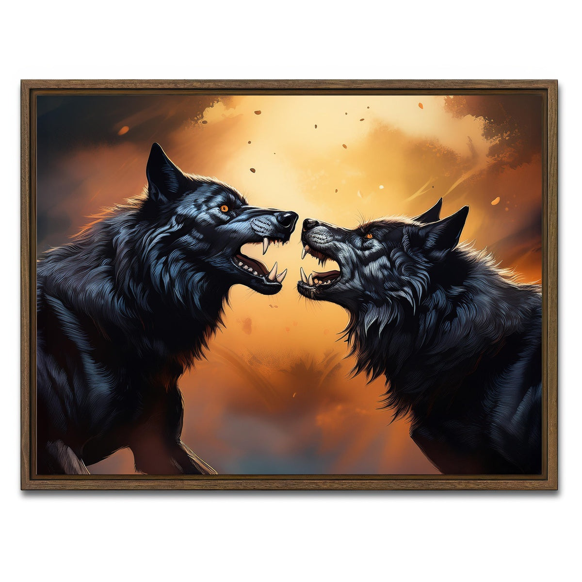 AUTO-MOCKUP WHITE | Wolf Fight | 1 Piece | Walnut Framed Canvas | group=4x3