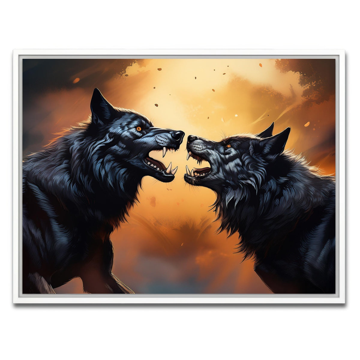 AUTO-MOCKUP WHITE | Wolf Fight | 1 Piece | White Framed Canvas | group=4x3