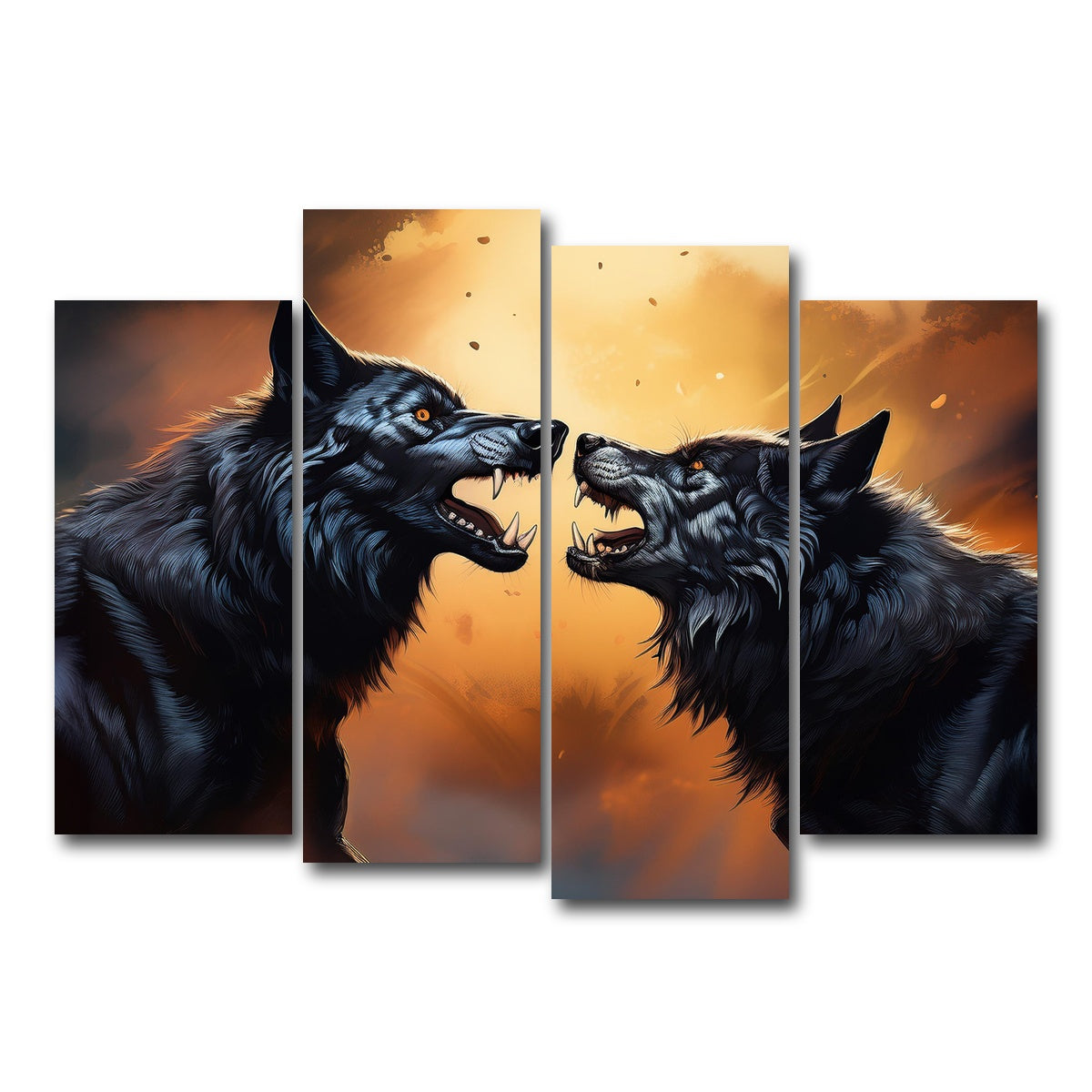 AUTO-MOCKUP WHITE | Wolf Fight | 4 Piece | Gallery Wrap Canvas | group=4_normal