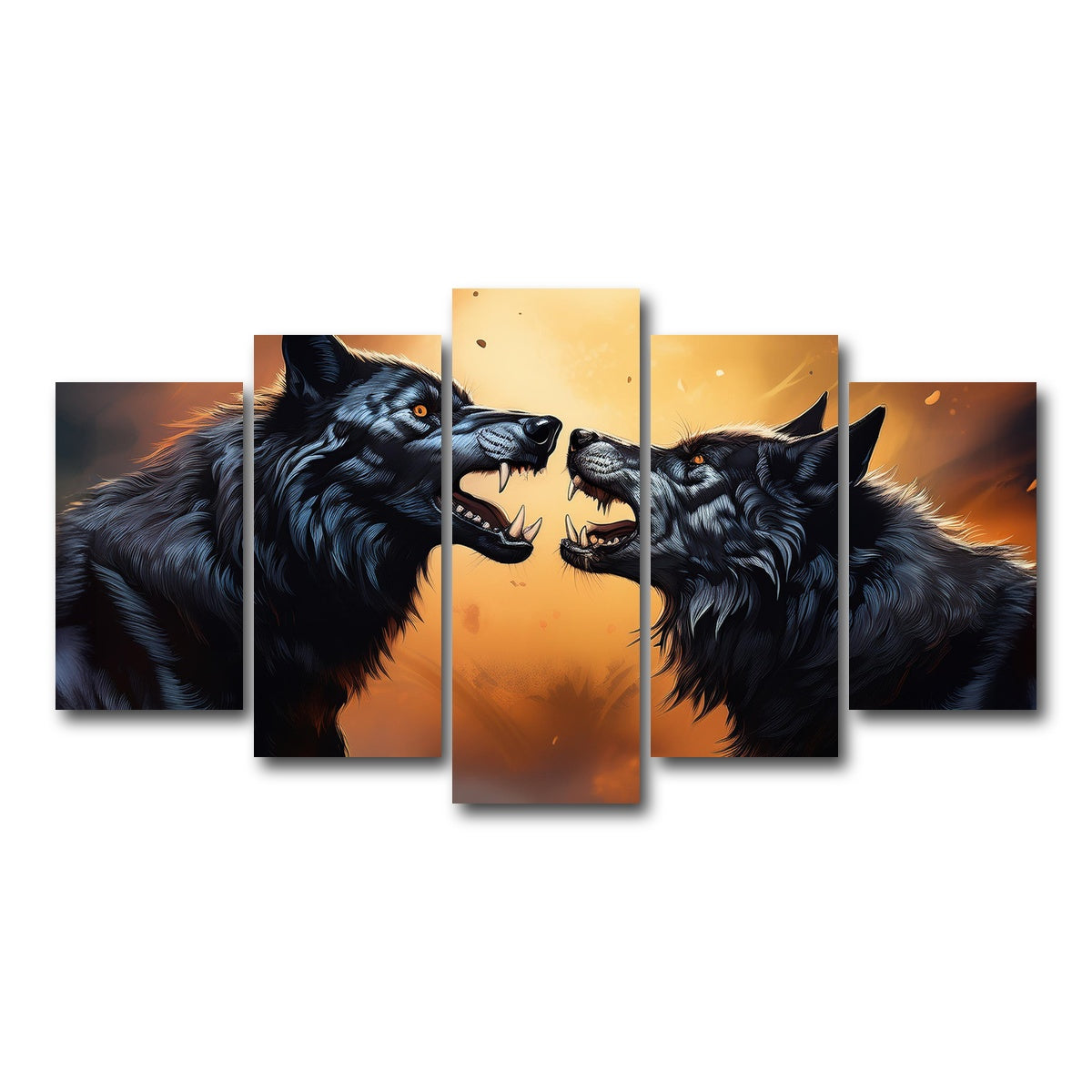 AUTO-MOCKUP WHITE | Wolf Fight | 5 Piece | Gallery Wrap Canvas | group=5_normal
