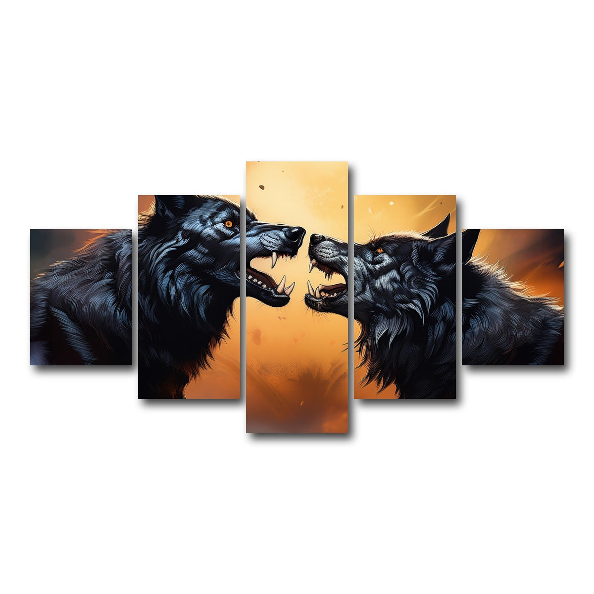AUTO-MOCKUP WHITE | Wolf Fight | 5 Piece | Gallery Wrap Canvas | group=5_short