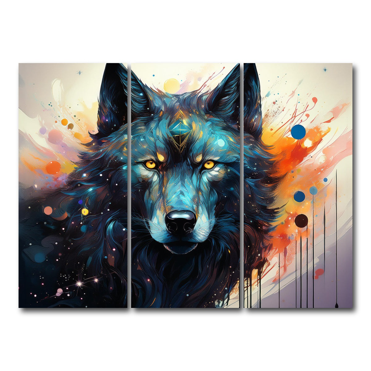 AUTO-MOCKUP WHITE | Wolf Painting | 3 Piece | Gallery Wrap Canvas | group=8x18