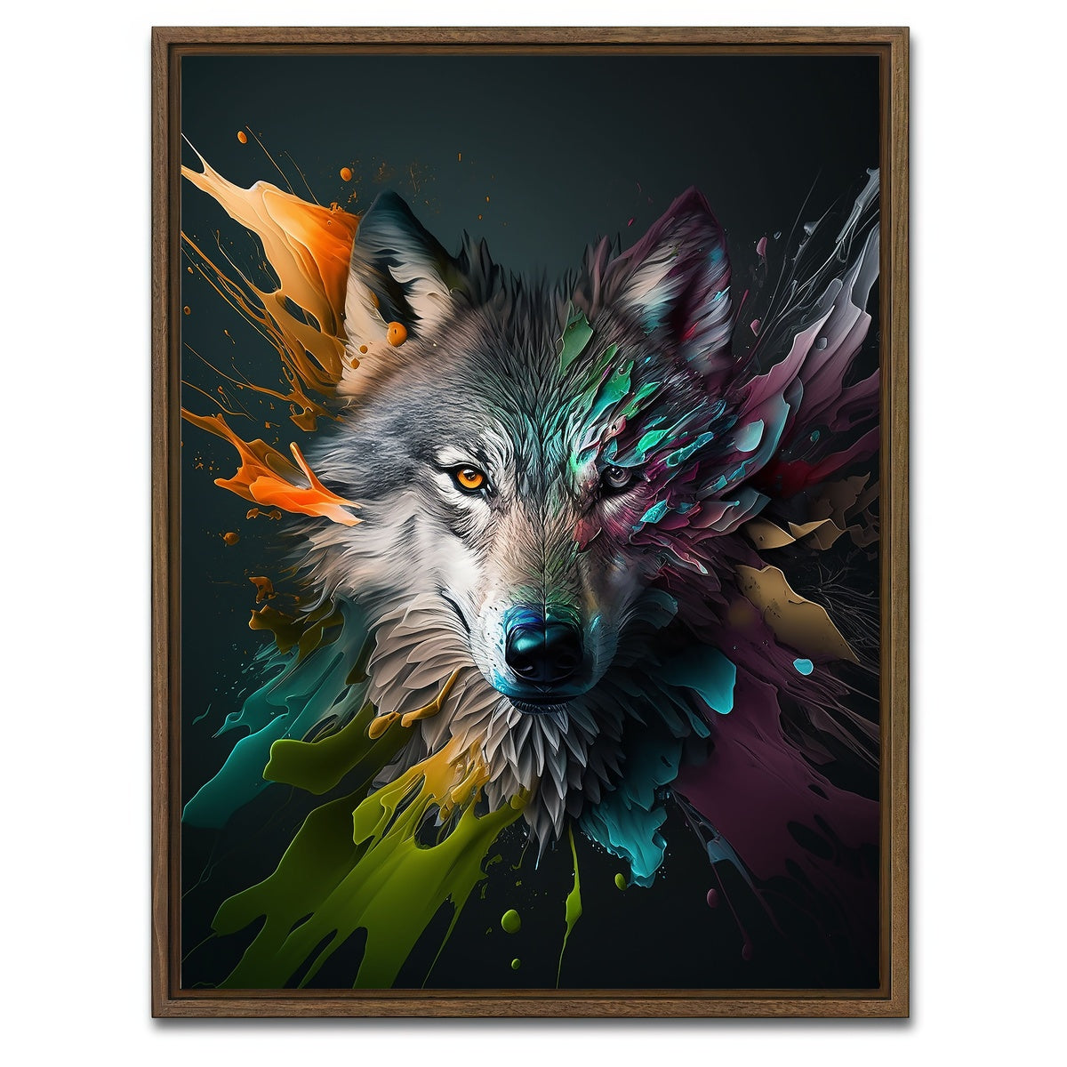 AUTO-MOCKUP WHITE | Wolf Portrait | 1 Piece | Walnut Framed Canvas | group=3x4