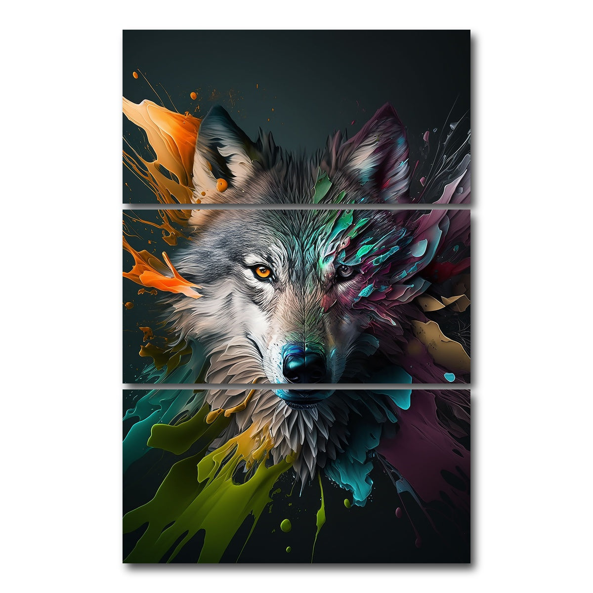 AUTO-MOCKUP WHITE | Wolf Portrait | 3 Piece | Gallery Wrap Canvas | group=12x24_stacked