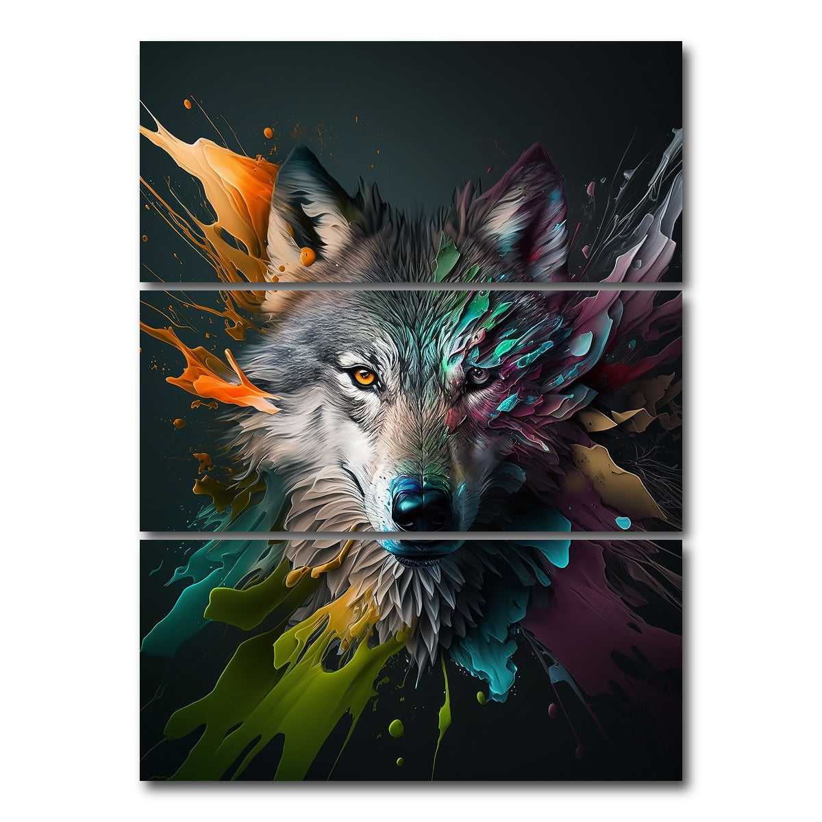 AUTO-MOCKUP WHITE | Wolf Portrait | 3 Piece | Gallery Wrap Canvas | group=8x18_stacked
