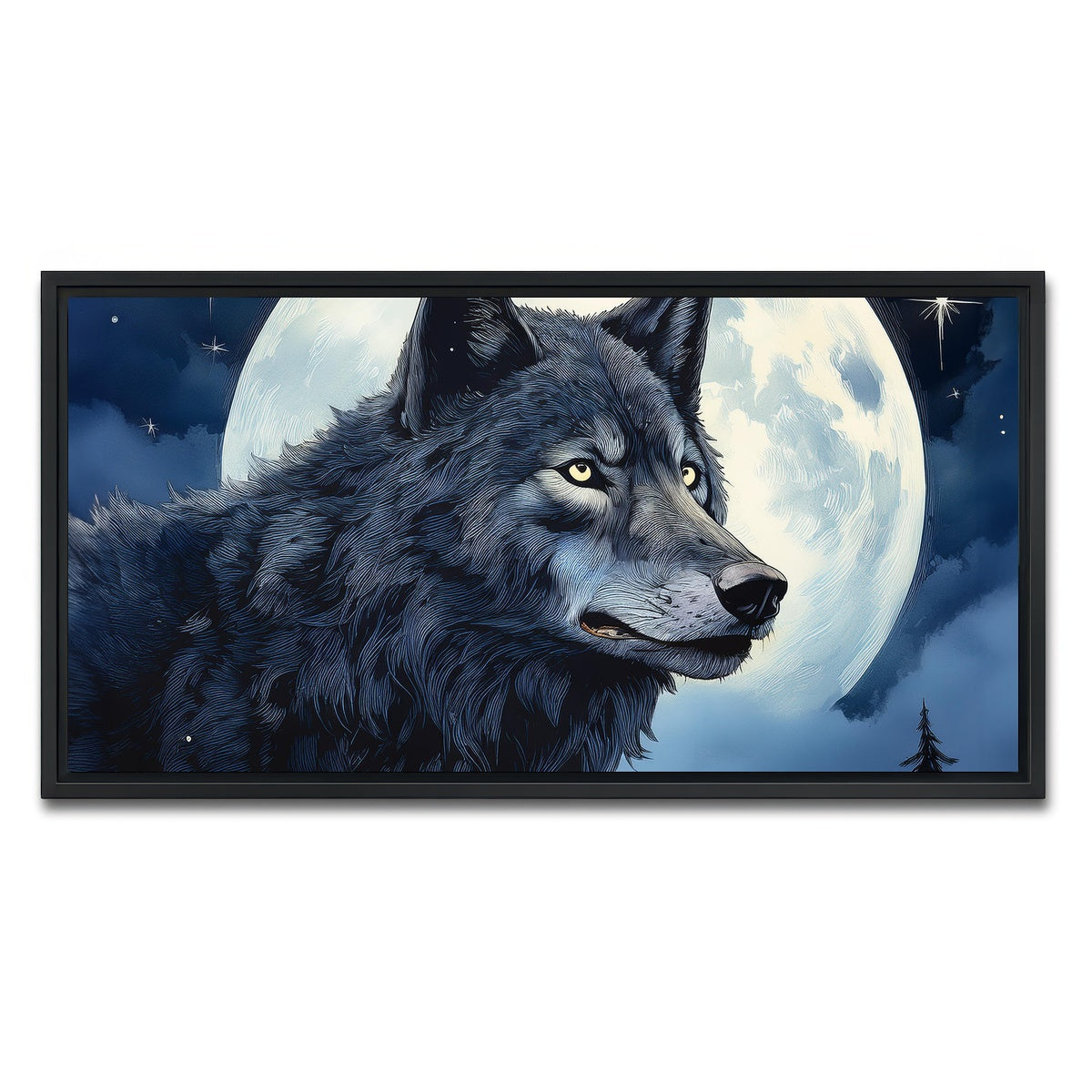 AUTO-MOCKUP WHITE | Wolf in the Moonlight | 1 Piece | Black Framed Canvas | group=2x1