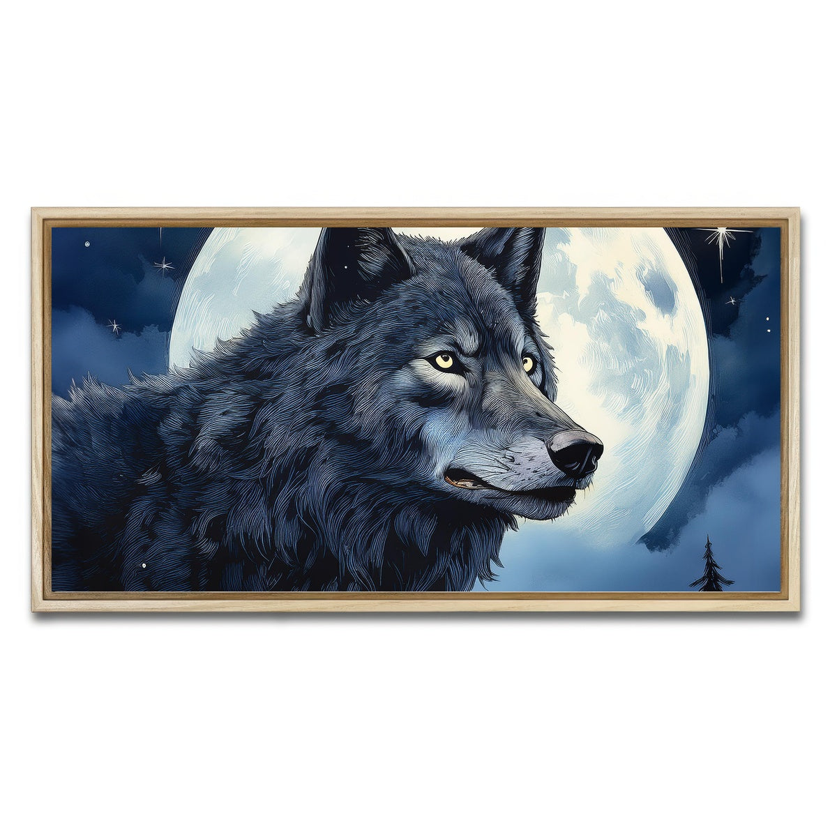 AUTO-MOCKUP WHITE | Wolf in the Moonlight | 1 Piece | Natural Framed Canvas | group=2x1