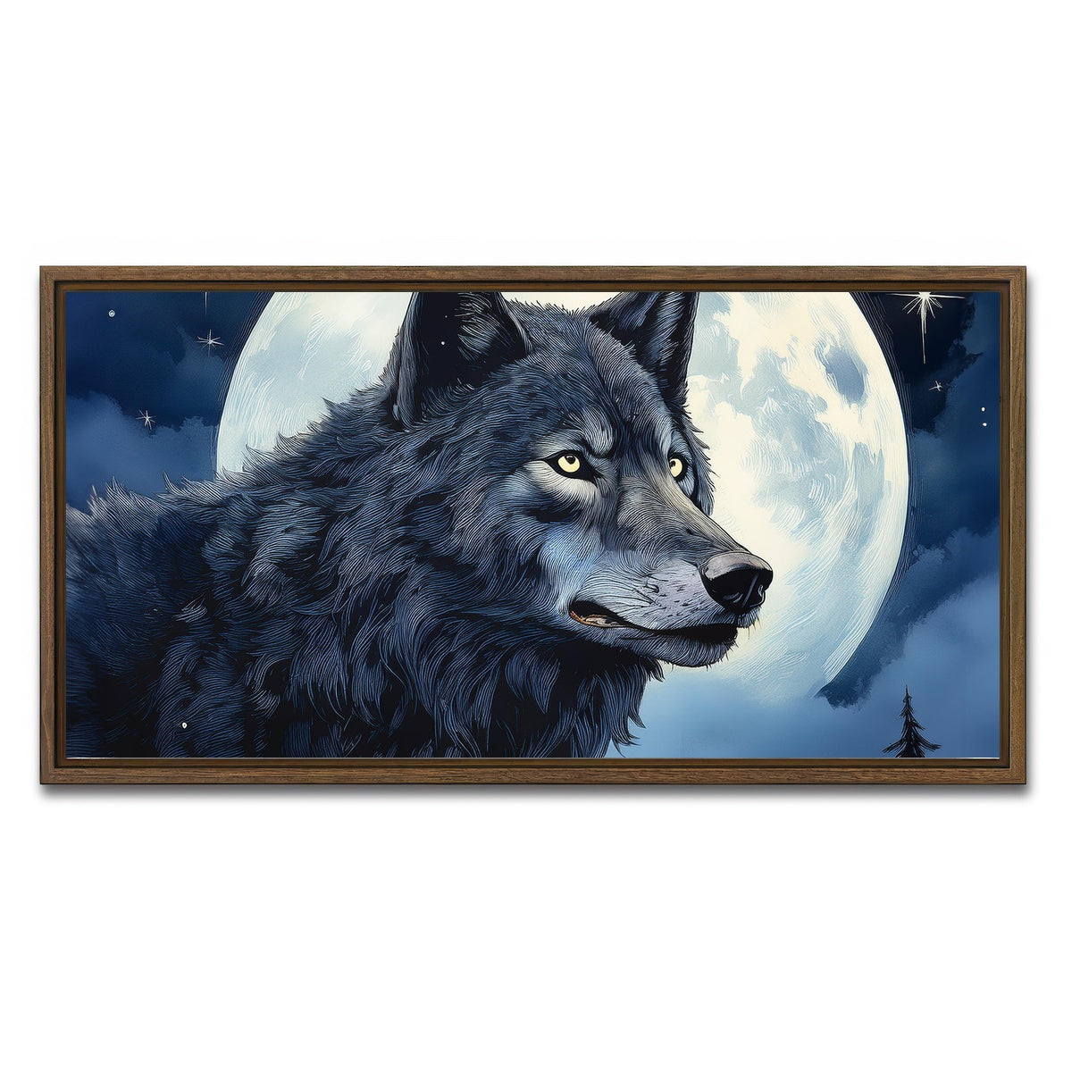 AUTO-MOCKUP WHITE | Wolf in the Moonlight | 1 Piece | Walnut Framed Canvas | group=2x1