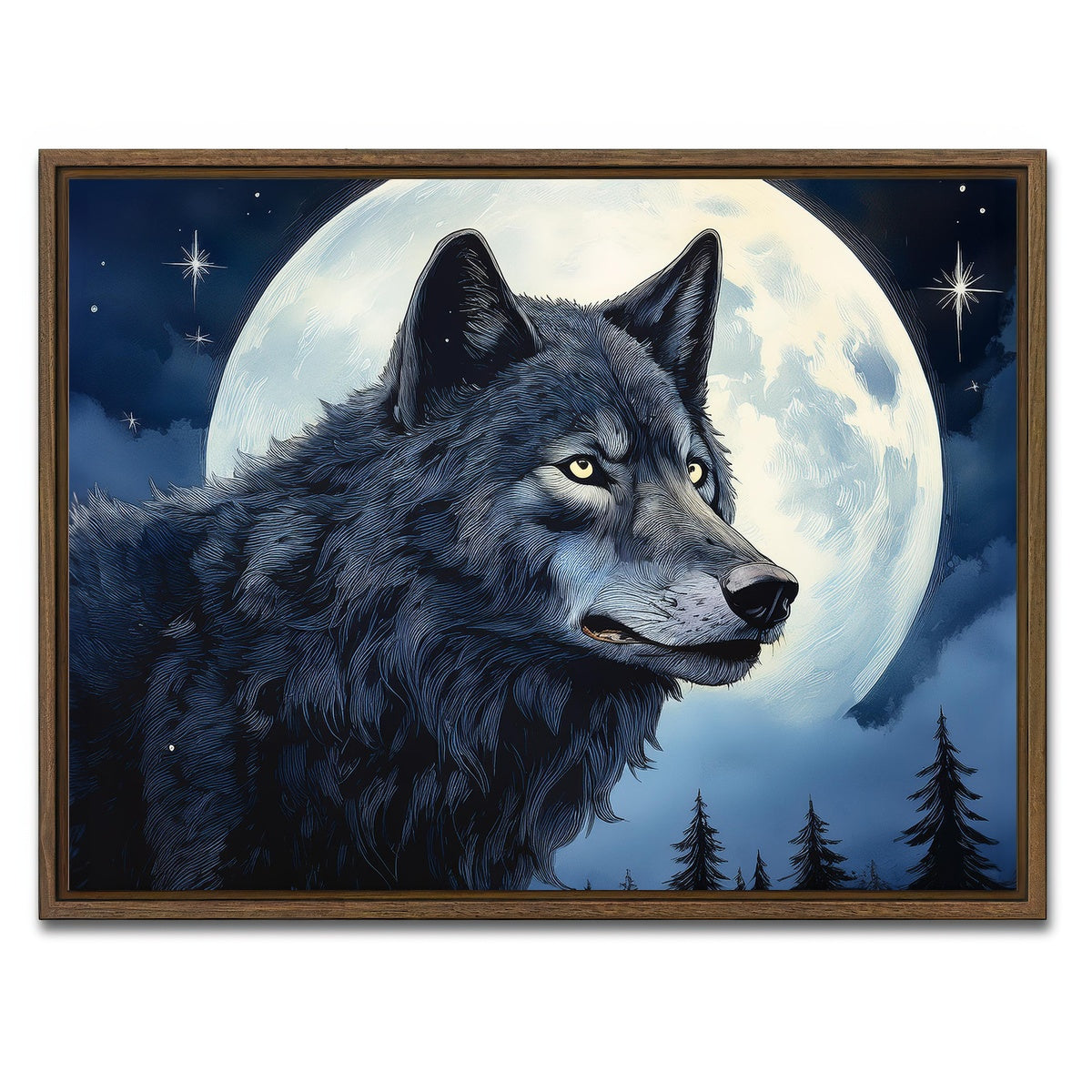 AUTO-MOCKUP WHITE | Wolf in the Moonlight | 1 Piece | Walnut Framed Canvas | group=4x3