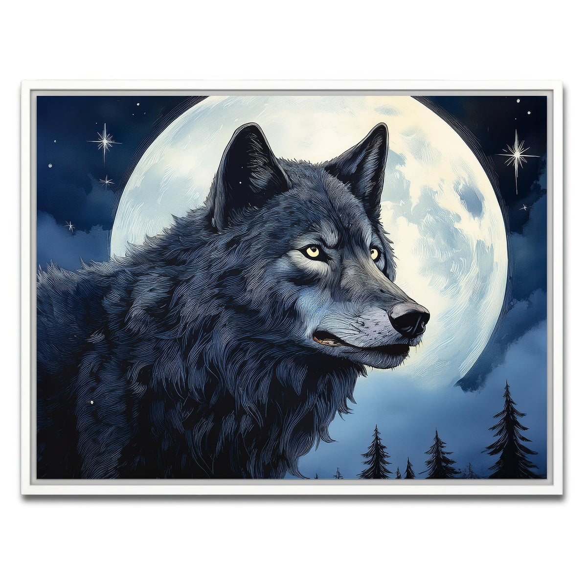AUTO-MOCKUP WHITE | Wolf in the Moonlight | 1 Piece | White Framed Canvas | group=4x3