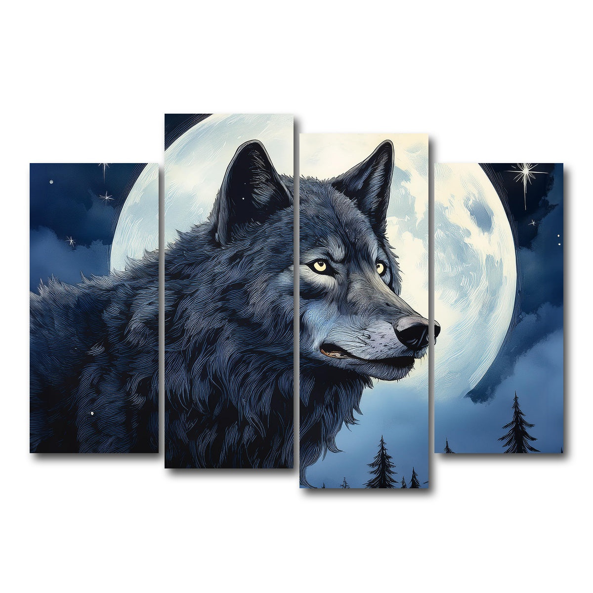 AUTO-MOCKUP WHITE | Wolf in the Moonlight | 4 Piece | Gallery Wrap Canvas | group=4_normal