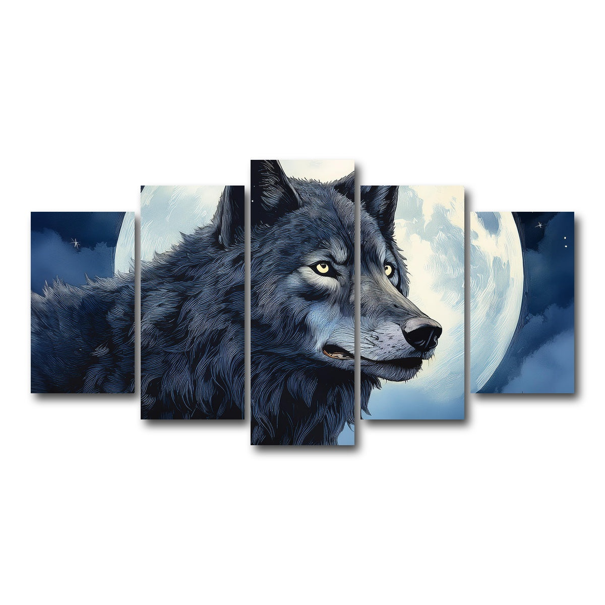 AUTO-MOCKUP WHITE | Wolf in the Moonlight | 5 Piece | Gallery Wrap Canvas | group=5_normal