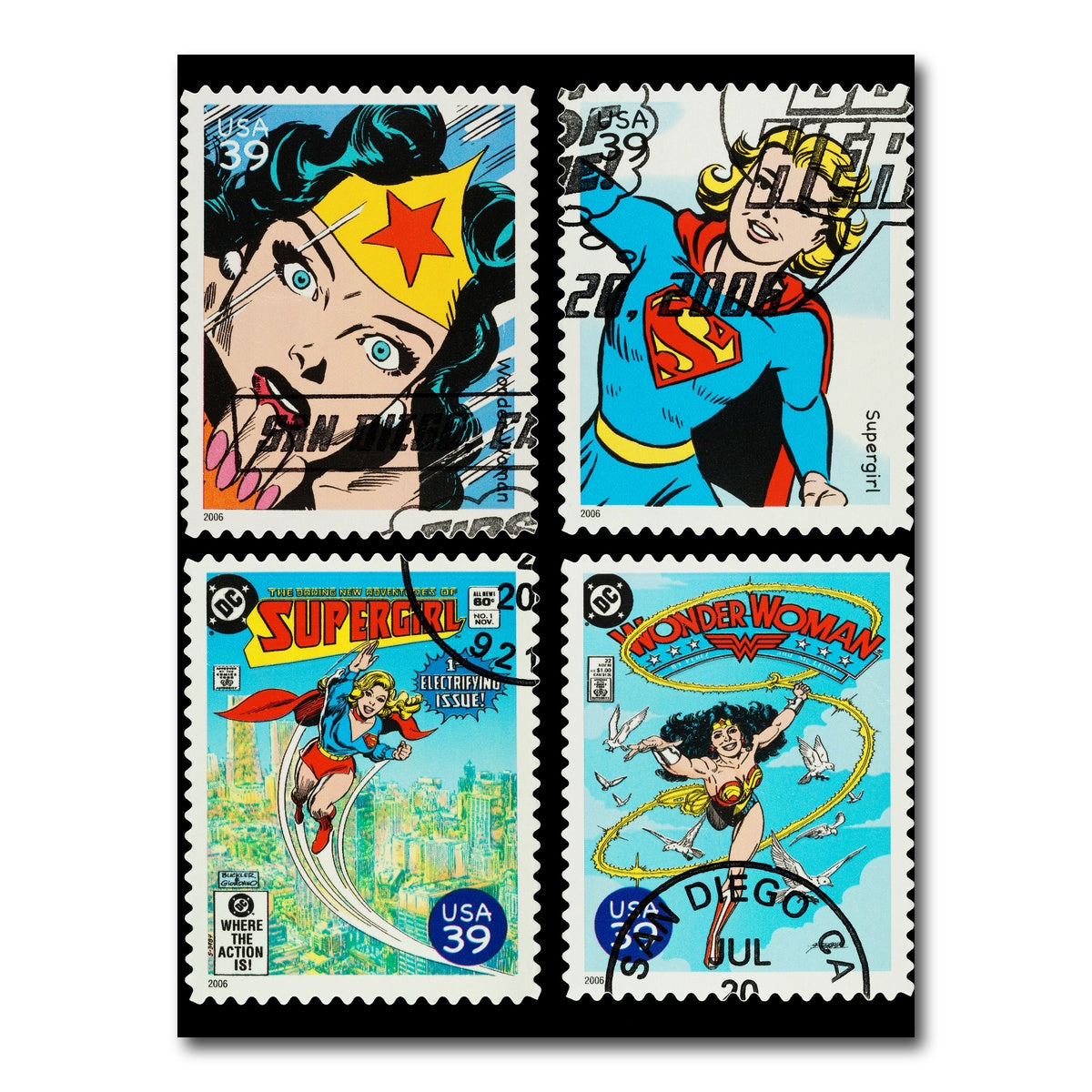 AUTO-MOCKUP WHITE | Wonder Woman and Supergirl Postage Stamps | 1 Piece | Gallery Wrap Canvas | group=3x4