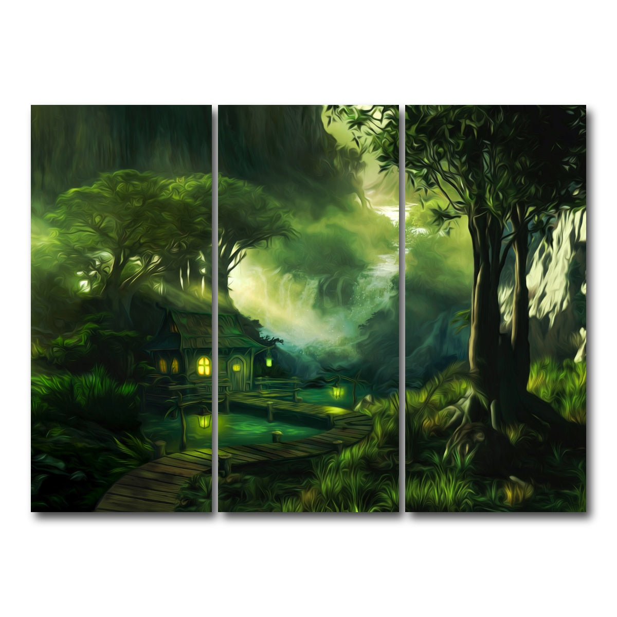 AUTO-MOCKUP WHITE | Woodland Cottage | 3 Piece | Gallery Wrap Canvas | group=8x18