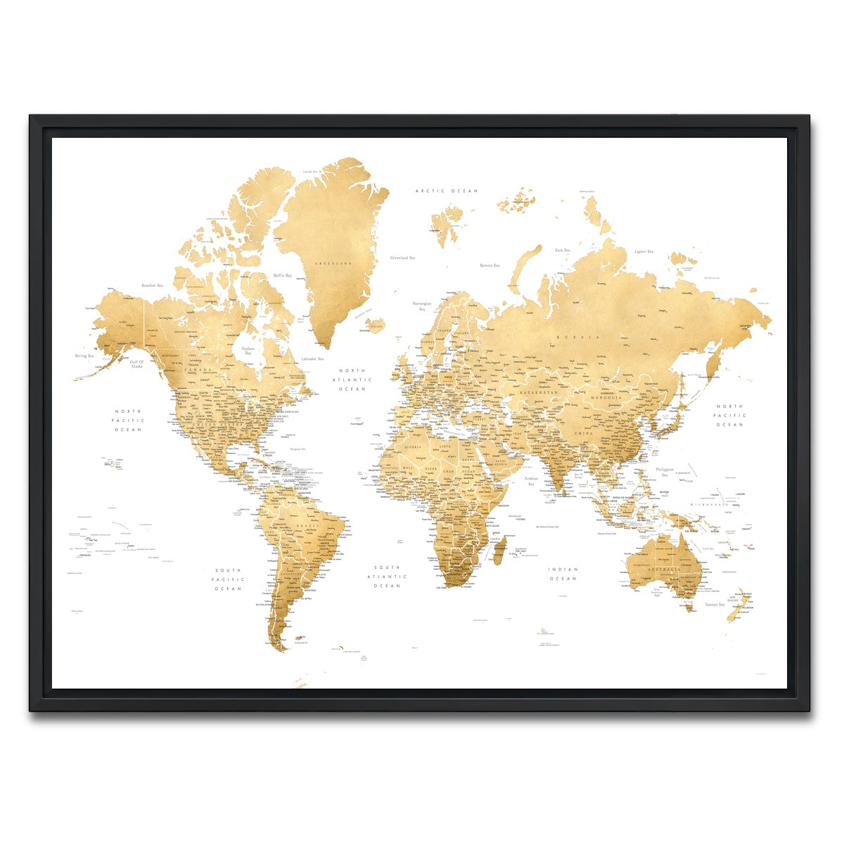 AUTO-MOCKUP WHITE | World Map 10 | 1 Piece | Black Framed Canvas | group=4x3