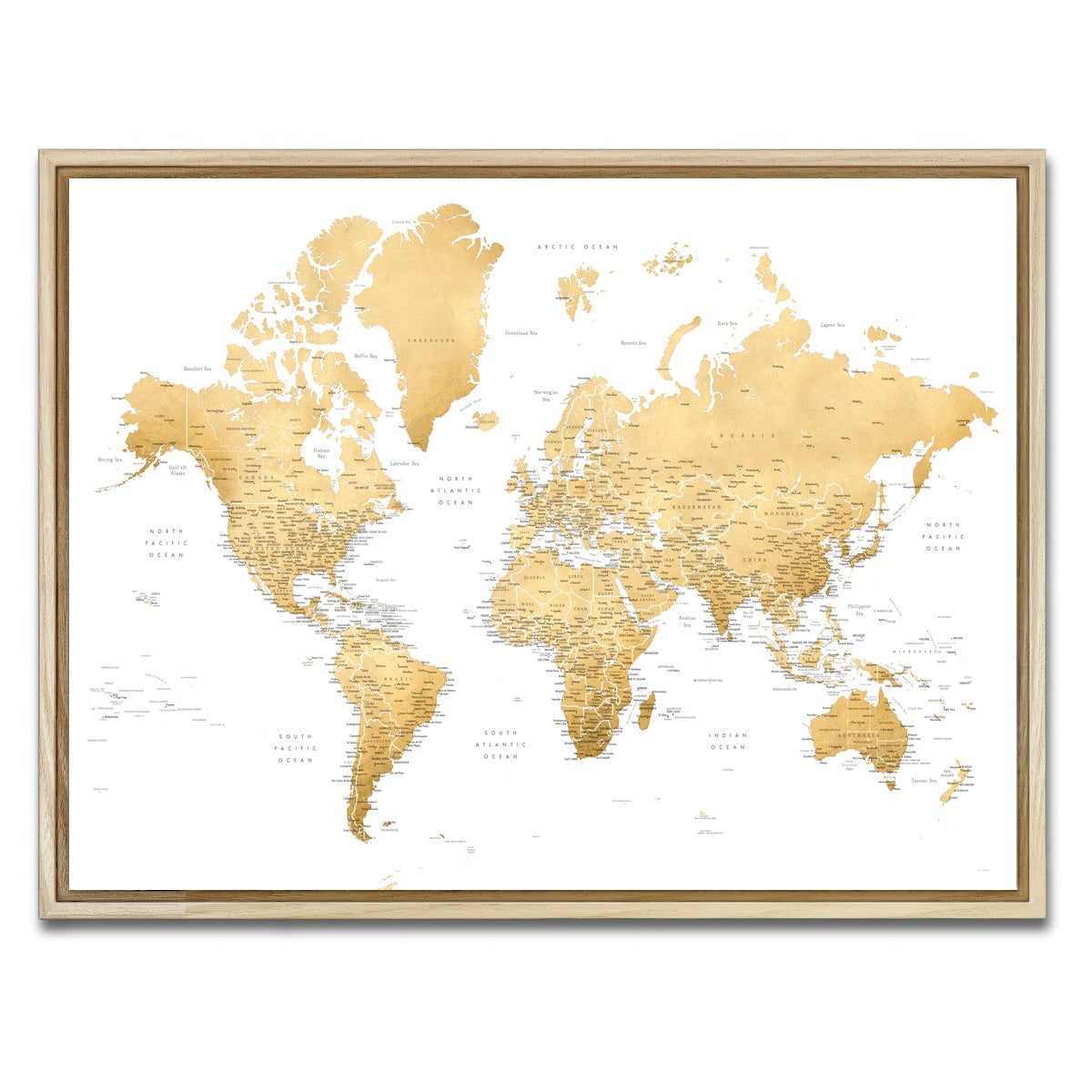 AUTO-MOCKUP WHITE | World Map 10 | 1 Piece | Natural Framed Canvas | group=4x3