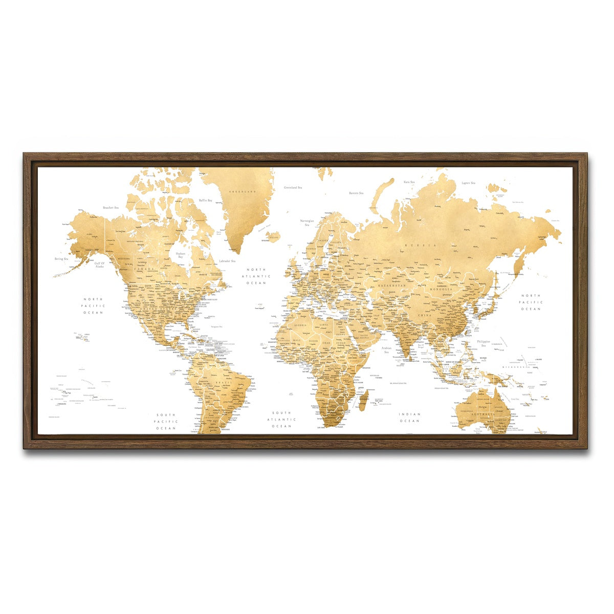 AUTO-MOCKUP WHITE | World Map 10 | 1 Piece | Walnut Framed Canvas | group=2x1