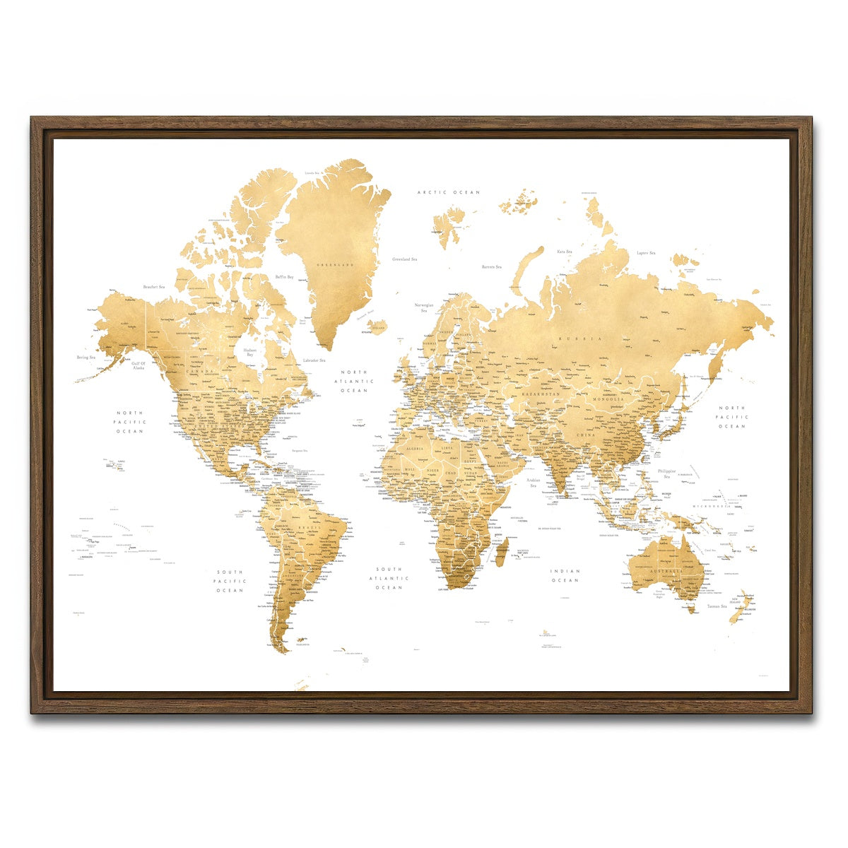 AUTO-MOCKUP WHITE | World Map 10 | 1 Piece | Walnut Framed Canvas | group=4x3