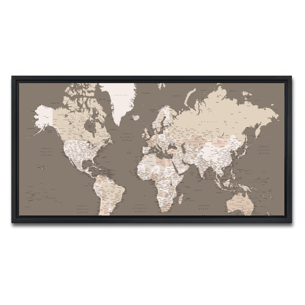 AUTO-MOCKUP WHITE | World Map 11 | 1 Piece | Black Framed Canvas | group=2x1