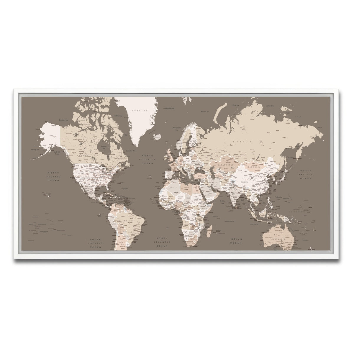 AUTO-MOCKUP WHITE | World Map 11 | 1 Piece | White Framed Canvas | group=2x1