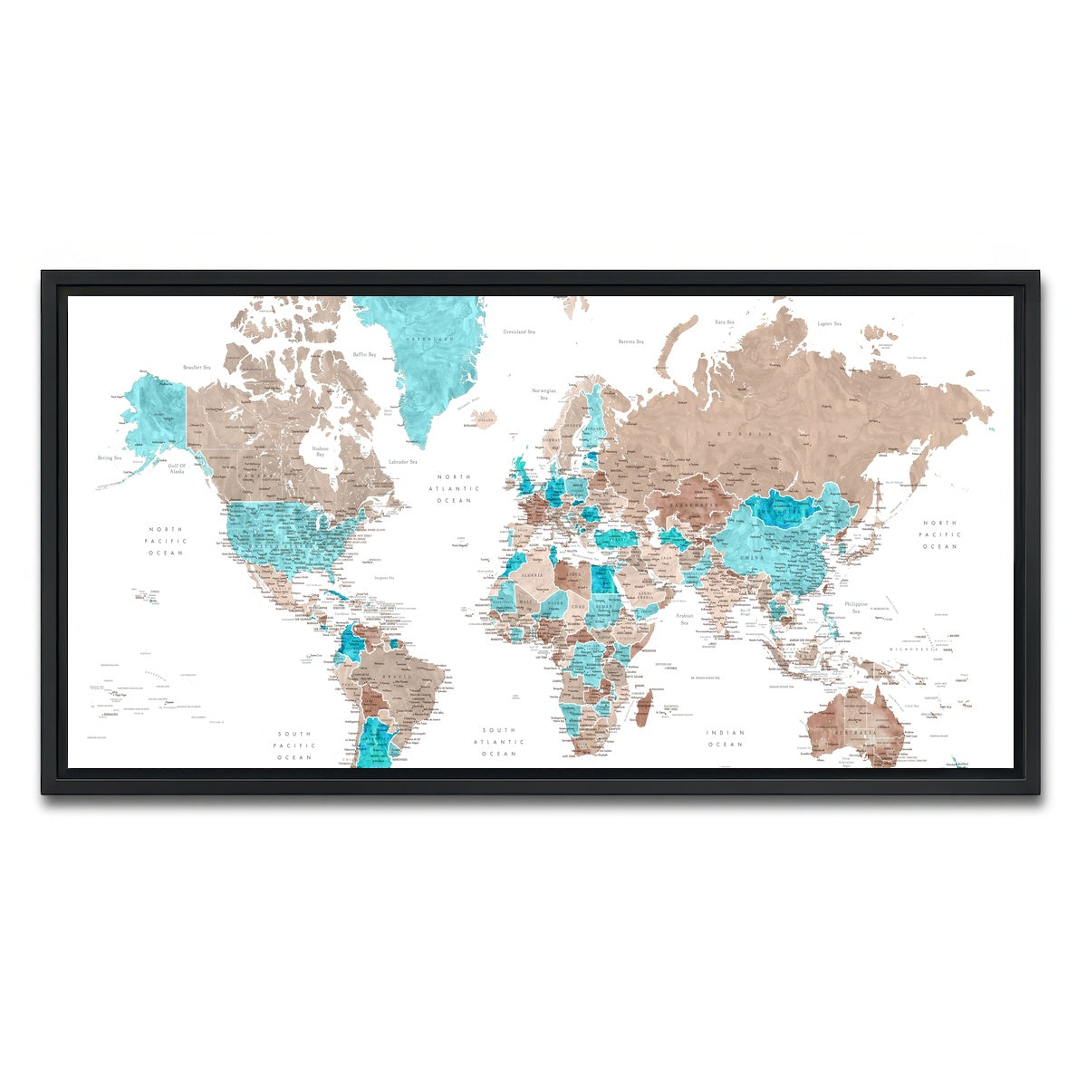 AUTO-MOCKUP WHITE | World Map 12 | 1 Piece | Black Framed Canvas | group=2x1