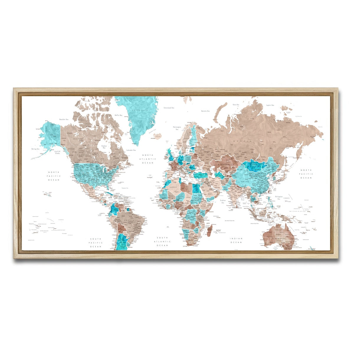 AUTO-MOCKUP WHITE | World Map 12 | 1 Piece | Natural Framed Canvas | group=2x1