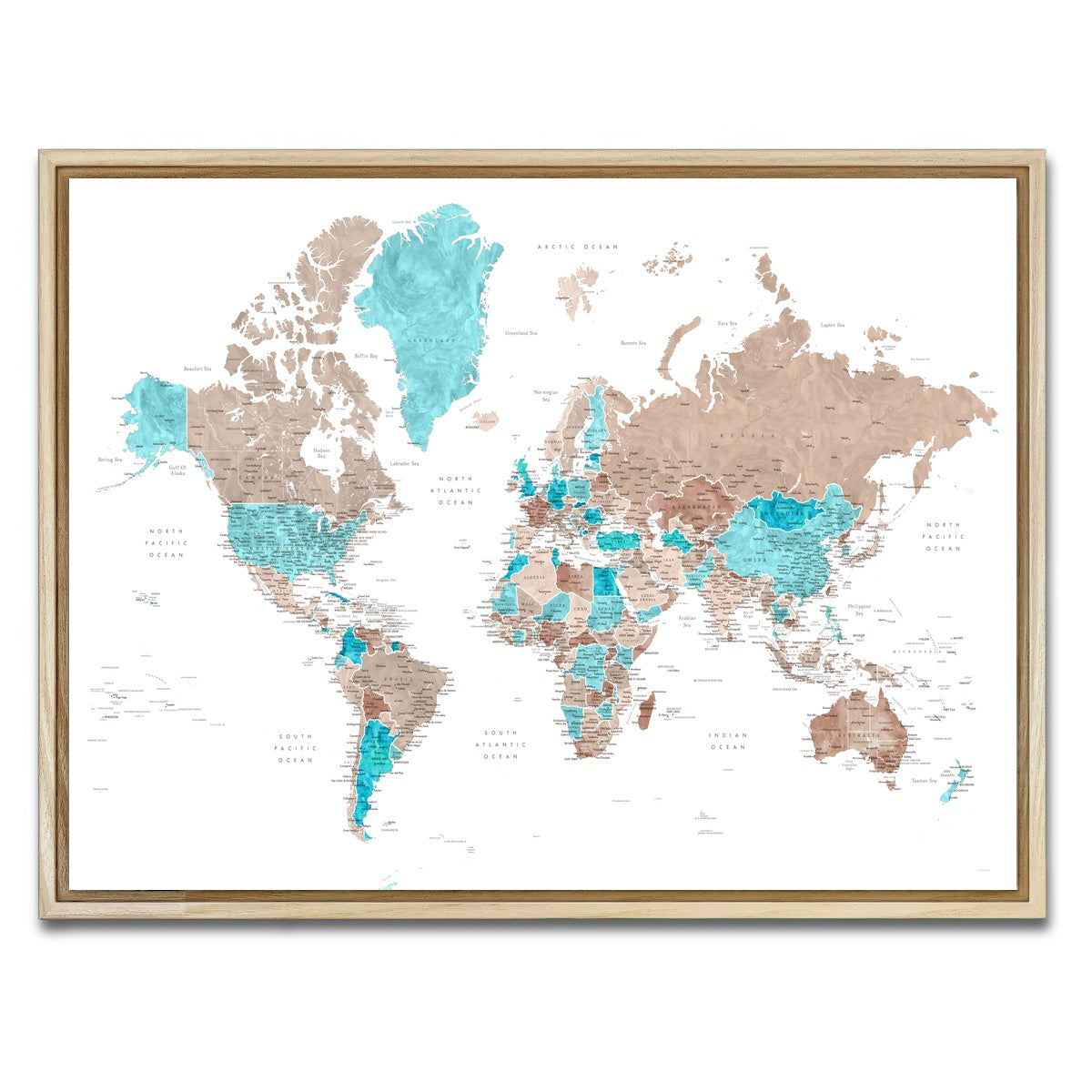 AUTO-MOCKUP WHITE | World Map 12 | 1 Piece | Natural Framed Canvas | group=4x3