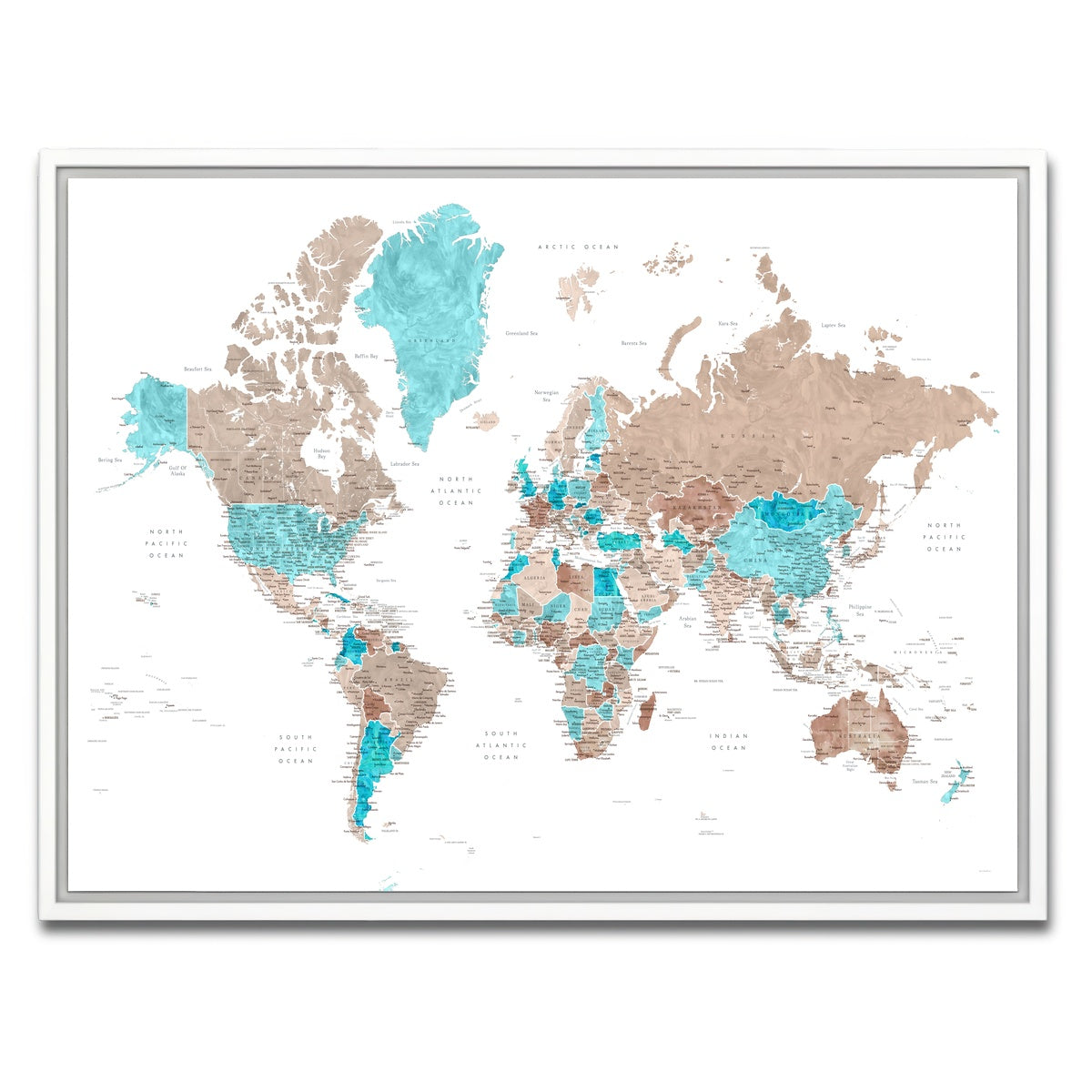 AUTO-MOCKUP WHITE | World Map 12 | 1 Piece | White Framed Canvas | group=4x3