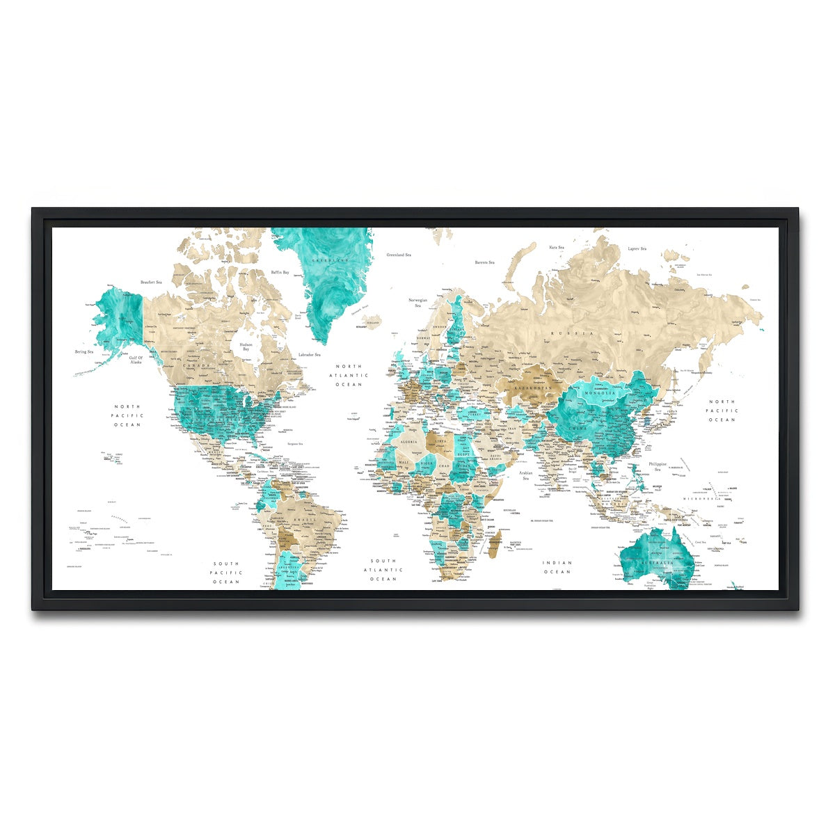 AUTO-MOCKUP WHITE | World Map 13 | 1 Piece | Black Framed Canvas | group=2x1