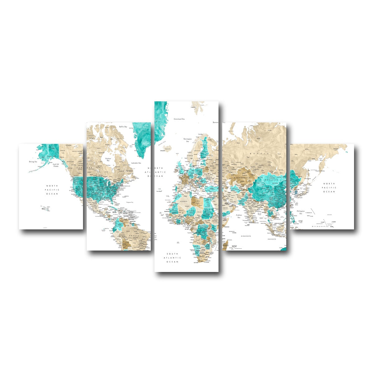 AUTO-MOCKUP WHITE | World Map 13 | 5 Piece | Gallery Wrap Canvas | group=5_short