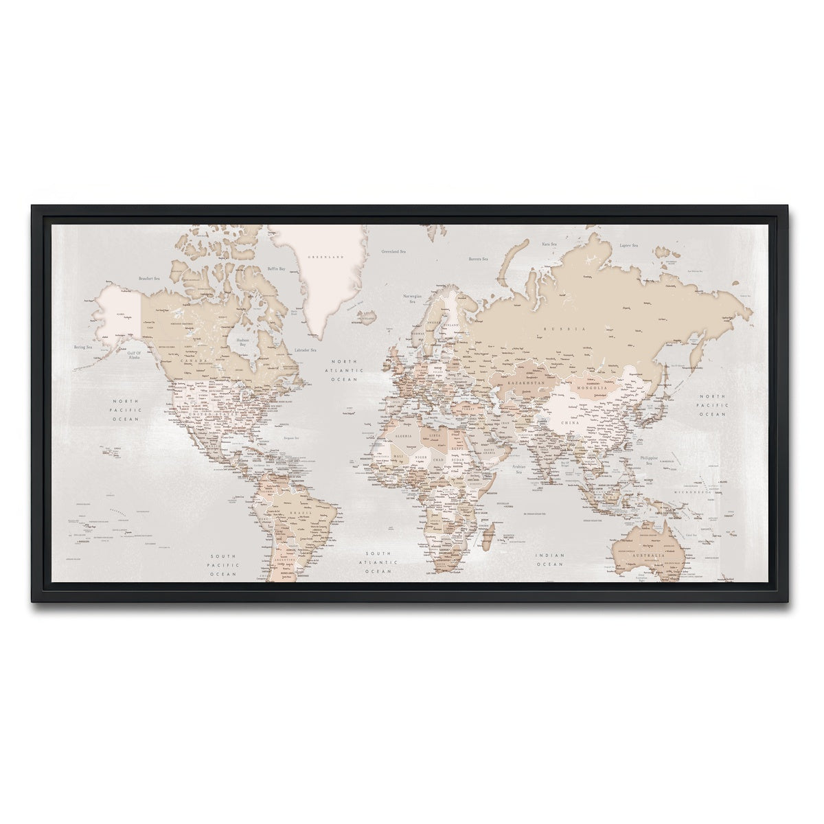 AUTO-MOCKUP WHITE | World Map 14 | 1 Piece | Black Framed Canvas | group=2x1