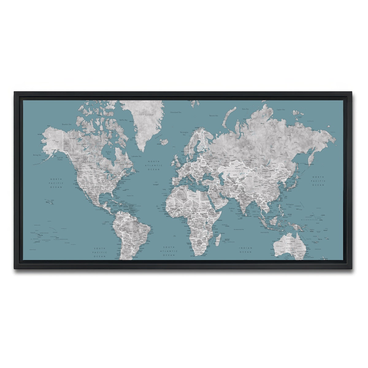 AUTO-MOCKUP WHITE | World Map 15 | 1 Piece | Black Framed Canvas | group=2x1