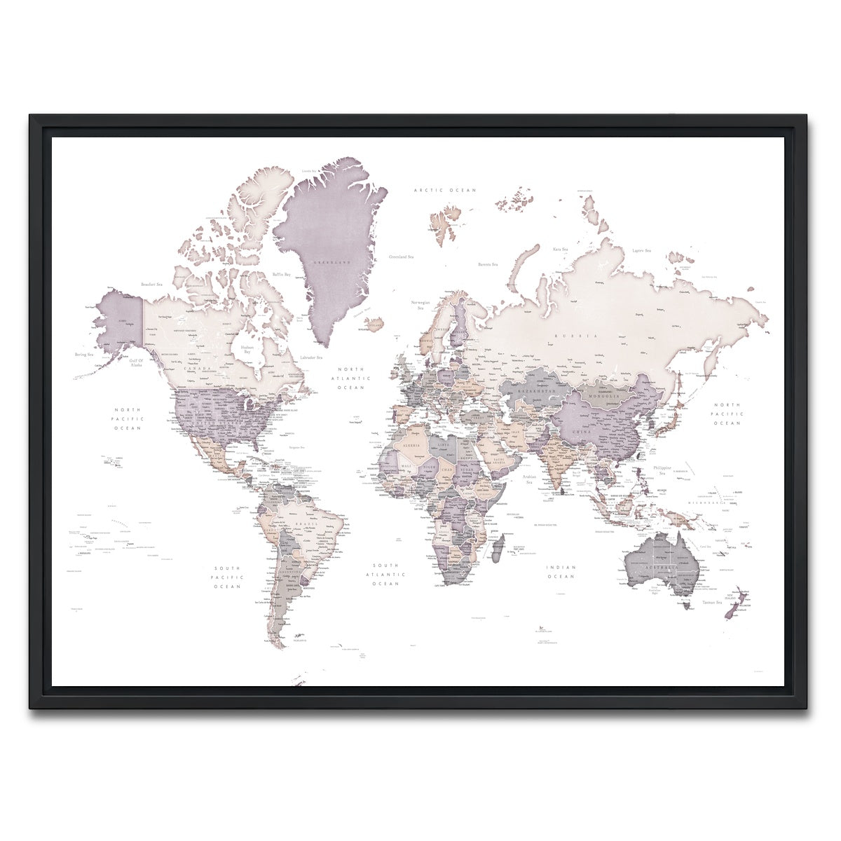 AUTO-MOCKUP WHITE | World Map 16 | 1 Piece | Black Framed Canvas | group=4x3