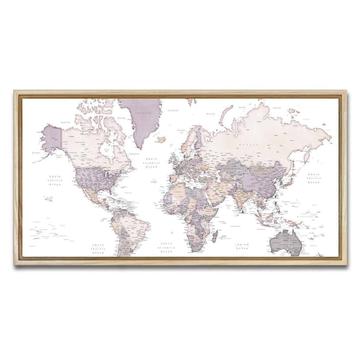 AUTO-MOCKUP WHITE | World Map 16 | 1 Piece | Natural Framed Canvas | group=2x1