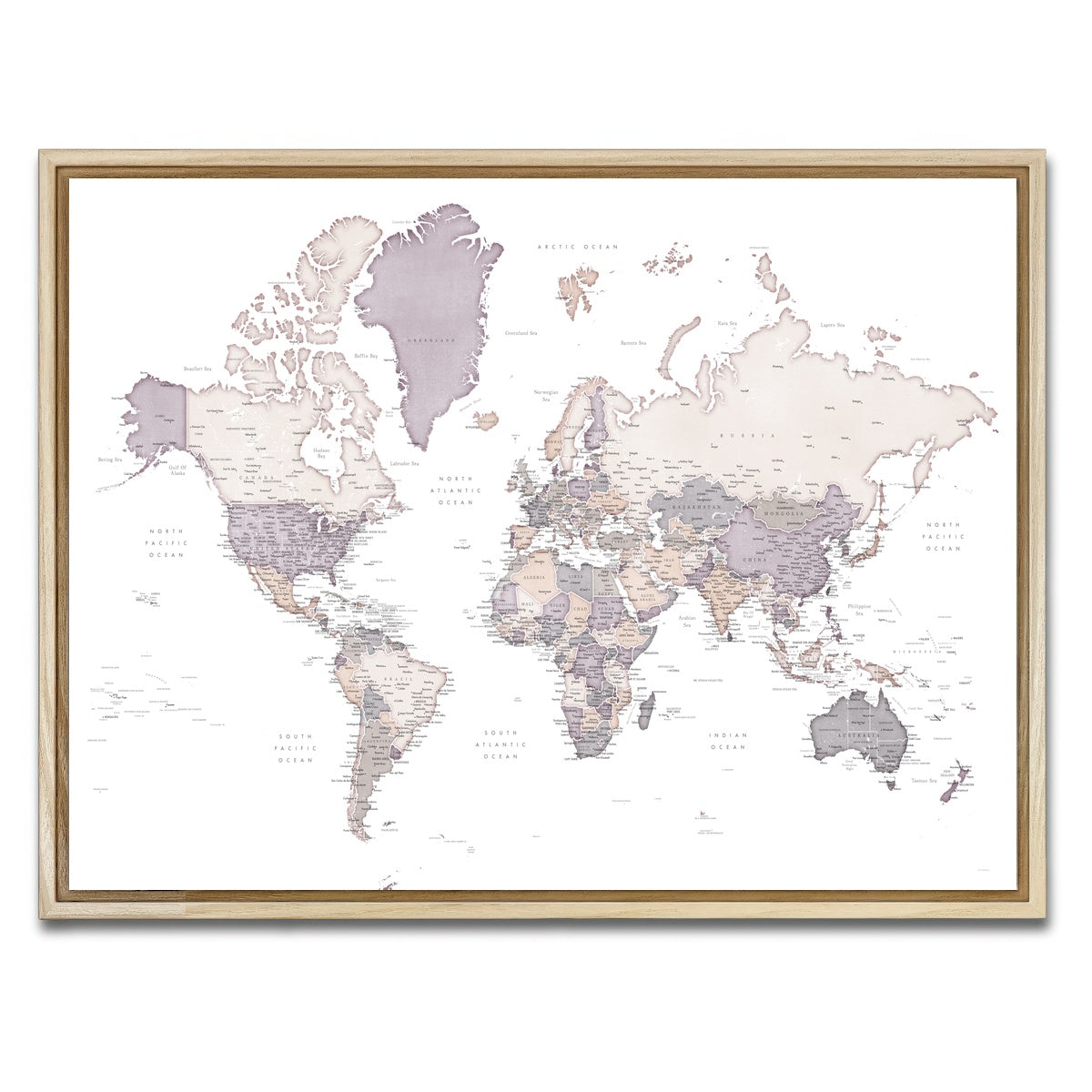 AUTO-MOCKUP WHITE | World Map 16 | 1 Piece | Natural Framed Canvas | group=4x3