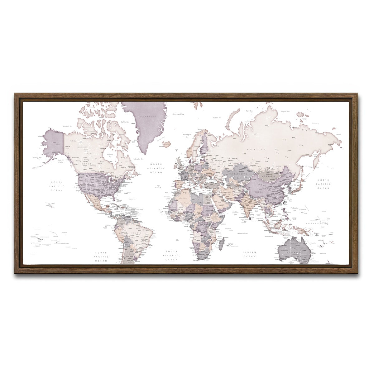 AUTO-MOCKUP WHITE | World Map 16 | 1 Piece | Walnut Framed Canvas | group=2x1