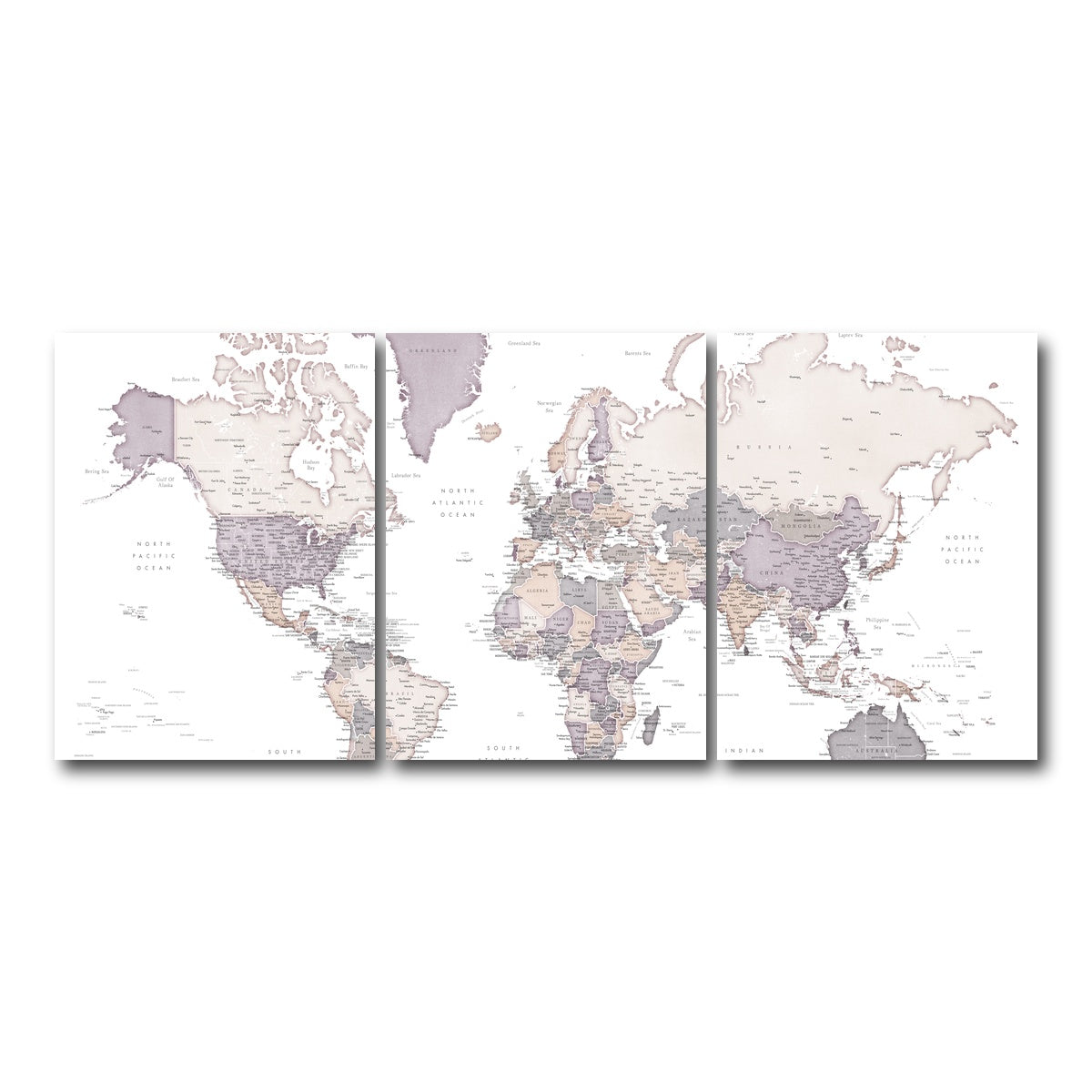 AUTO-MOCKUP WHITE | World Map 16 | 3 Piece | Gallery Wrap Canvas | group=18x24