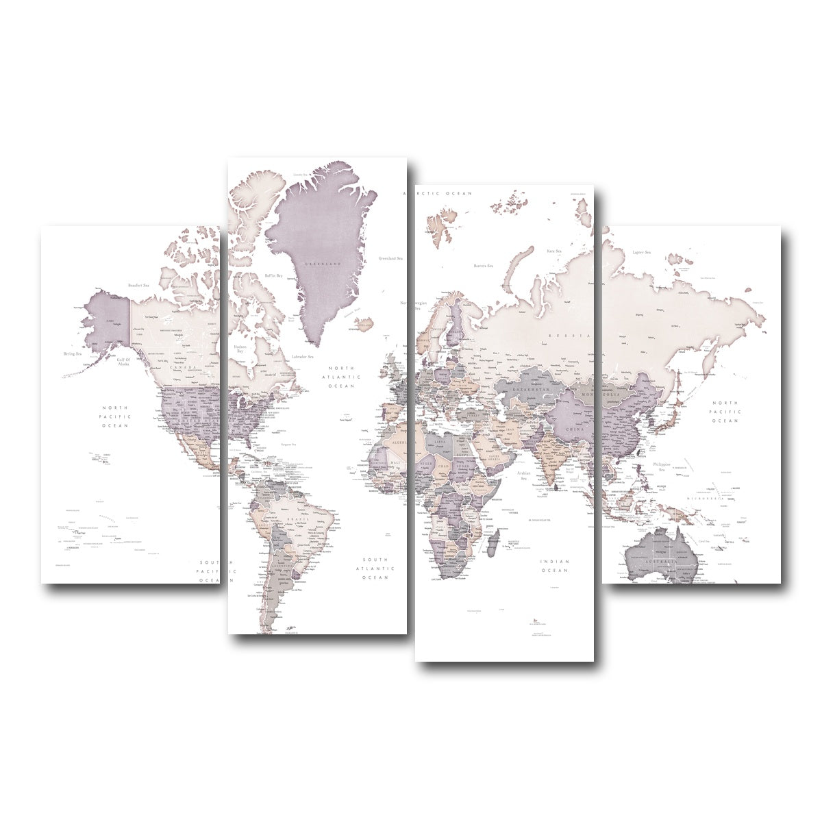 AUTO-MOCKUP WHITE | World Map 16 | 4 Piece | Gallery Wrap Canvas | group=4_short