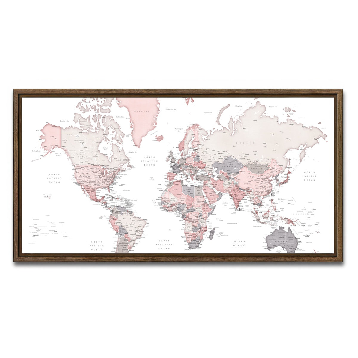 AUTO-MOCKUP WHITE | World Map 17 | 1 Piece | Walnut Framed Canvas | group=2x1