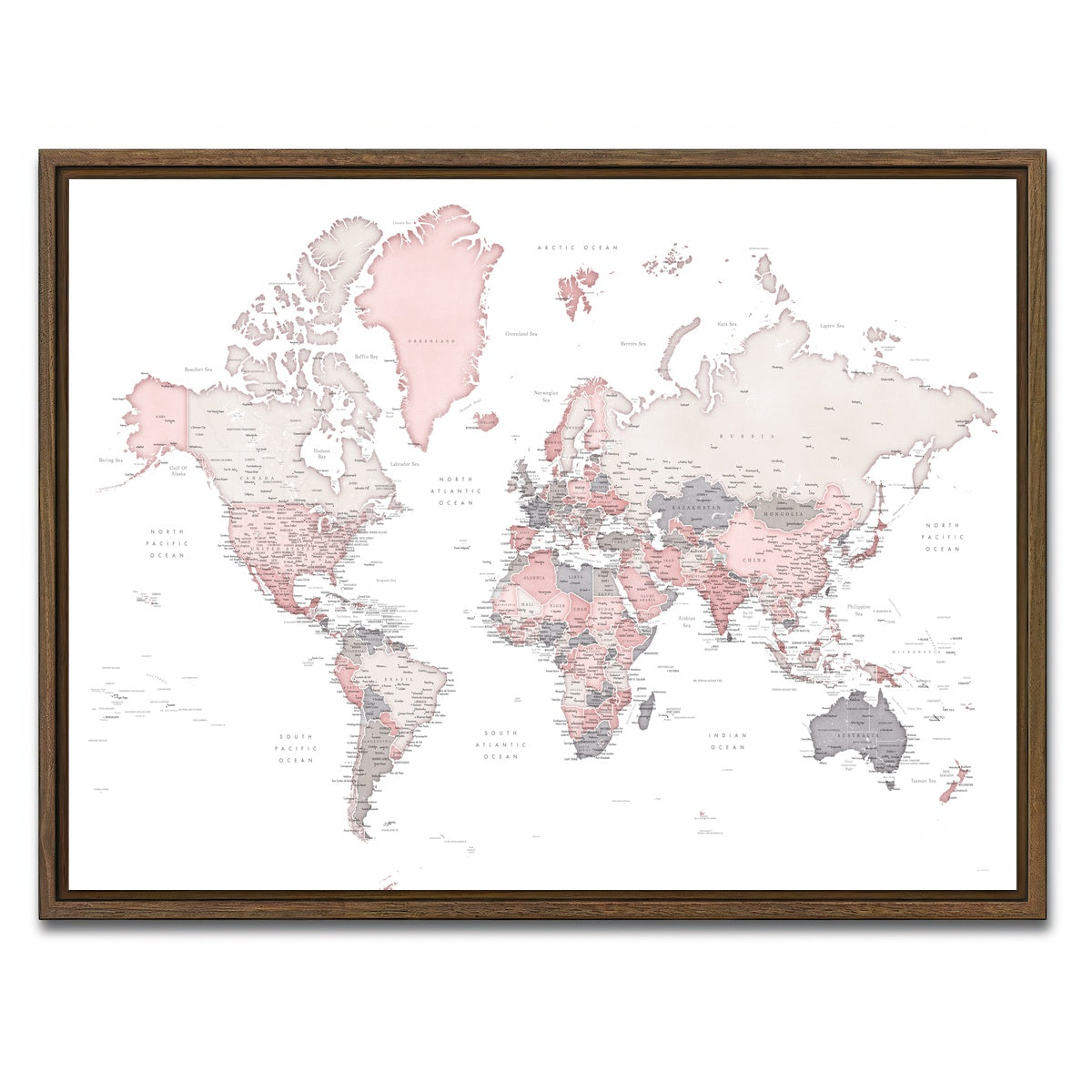 AUTO-MOCKUP WHITE | World Map 17 | 1 Piece | Walnut Framed Canvas | group=4x3