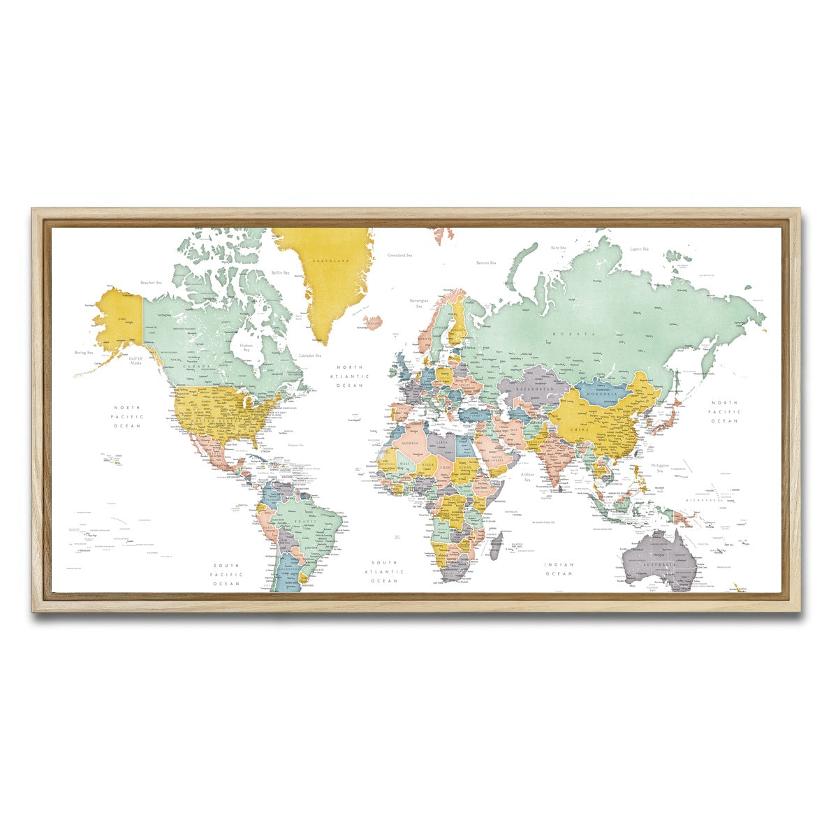 AUTO-MOCKUP WHITE | World Map 18 | 1 Piece | Natural Framed Canvas | group=2x1
