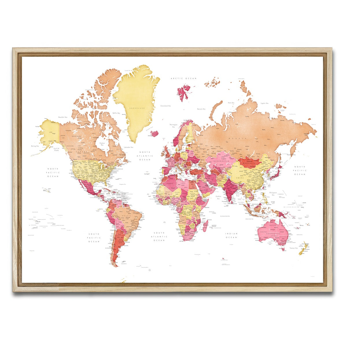 AUTO-MOCKUP WHITE | World Map 19 | 1 Piece | Natural Framed Canvas | group=4x3